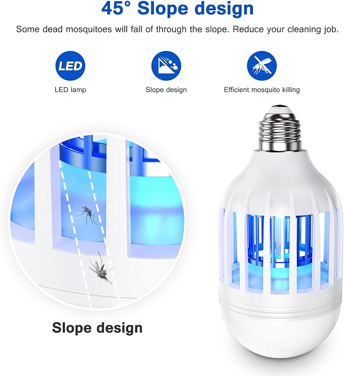 Bug Zapper Light Bulb, 2 in 1 Mosquitoes Killer Lamp Led Electronic Insect & Fly Killer, Porch Light for Entryway, Doorway, Corridor, Balcony and Patio (White)