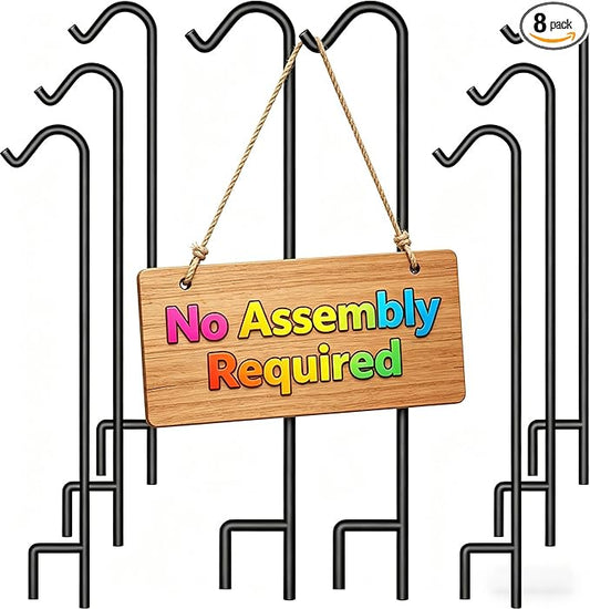 BEAU JARDIN 8 Pack Shepherd Hook 37 Inch One Piece Structure No Assembly Required 2/5 Inch Solid Metal Heavy Duty Shepards Hooks Garden for Outdoor Hanging Plants Hanger Lantern Wedding Black BG175