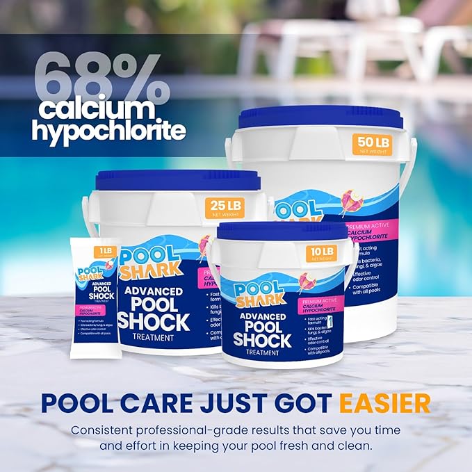 POOL SHARK 68% Calcium Hypochlorite Pool Shock | 50 lb Bucket Chlorine Granules | Pool Shock Treatment for Swimming Pools | Inground & Above Ground Pool Cleaning, Fast-Acting Chlorine Shock