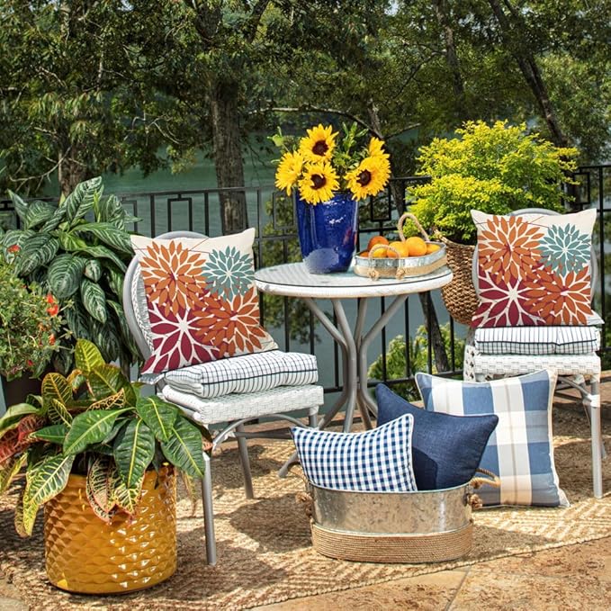 DFXSZ Outdoor Throw Pillow Covers 20x20 Inch Set of 2 Waterproof Spring Summer Geometric Elegant Burnt Orange Outdoor Pillow Covers for Patio Funiture Garden Couch 168D20