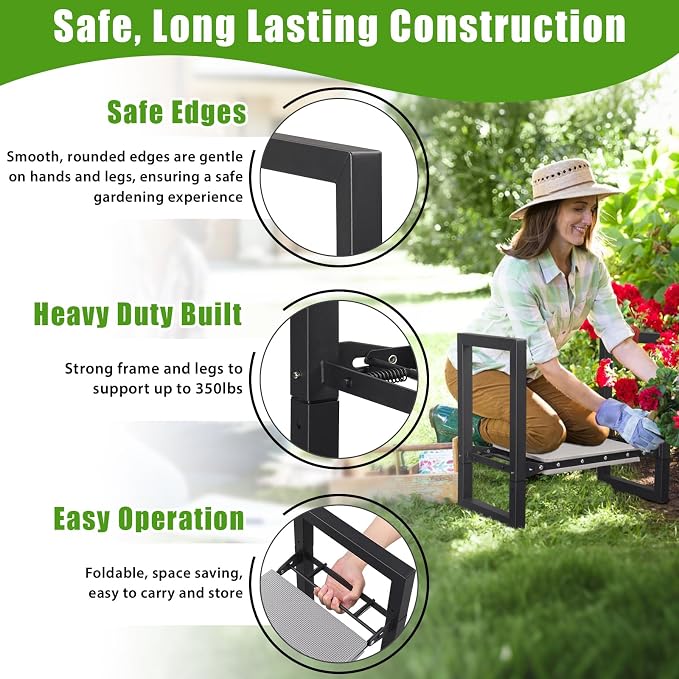 Garden Kneeler and Seat, 12.7" Wide Folding Heavy Duty Gardening Bench with Handles for Kneeling and Seat, Multifunctional Kneeler Stool for Women Seniors,Relieve Knee Back Pain,Gardening Tools Gifts