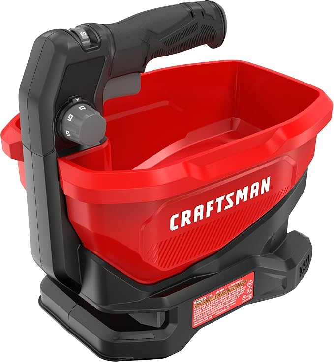 Craftsman V20 Four Season Seed Spreader Handheld, 1.2 Gal, 6 Speed, Fertilizer Spreader, Salt, Ice Melt, Covers up to 5,000 sqf per Tub, Tool Only (CMCOE300B)