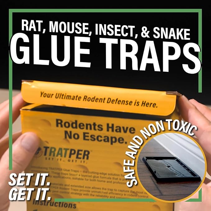 TRATPER Glue Traps for Mice,Rat,Mouse,Snake,Lizard,Insect. 20 Pack. Extra Strength,Pre-Baited Adhesive.Heavy Duty Plastic Tray.Non-Toxic,Chemical-Free Pest Control for Home. 20Pack