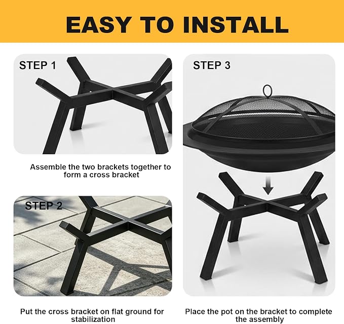 Outdoor Wood Burning Fire Pit, Heavy Duty Round Steel Fire Bowl for Backyard, Patio, Camping, Bonfire, Black Finish, with Mesh Spark Screen and Hook