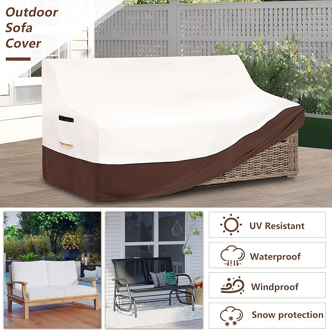 Outdoor Couch Cover | Heavy-Duty Waterproof Outdoor Sofa Cover | All-Weather Patio Furniture Covers for Loveseats & Benches (Beige, Fits 53" W x 32.5" D x 31" H)