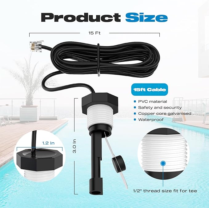 Flow Switch, GLX-FLO-RP for Hayward Goldline Aquarite Salt System Metal Pool Flow Sensor Suitable Hayward Salt Cell and Chlorine Generator with 15ft Cable