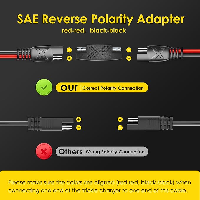 SUNAPEX SAE to SAE Extension Cable: 16 AWG 15 FT Pure Copper Cord - Waterproof Quick Disconnect Wire Connectors with Polarity Reverse Adapter Dust Caps for Automotive, Solar Panel, RV, Battery Charger
