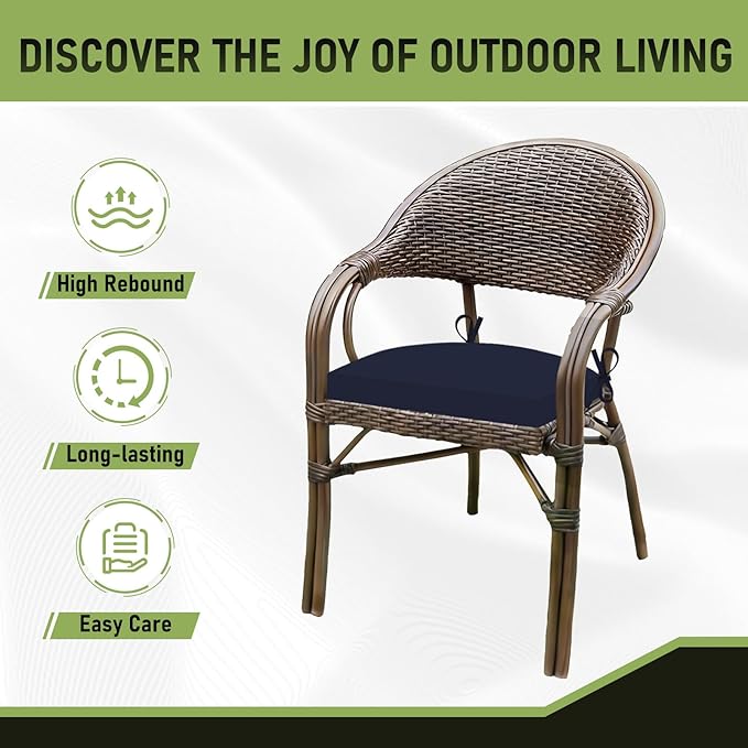 Basic Beyond Outdoor Chair Cushions Set of 4, Outdoor Cushions for Patio Furniture, Water Resistant Patio Chair Cushions with 2 Ties, 17x16x2, Navy