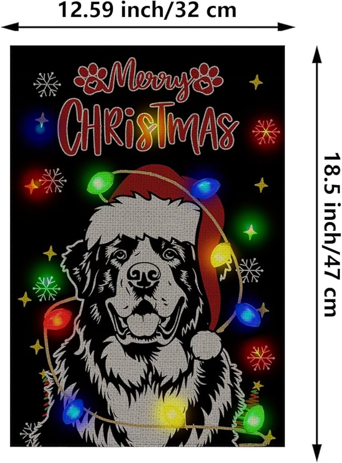 Christmas Dog Garden Flag - Led Saint Bernard Christmas Decor for Outside, Welcome Garden Flags Double-Sided Flag for Seasonal Winter Farmhouse Yard Lawn Decoration Gifts 12x18 inches