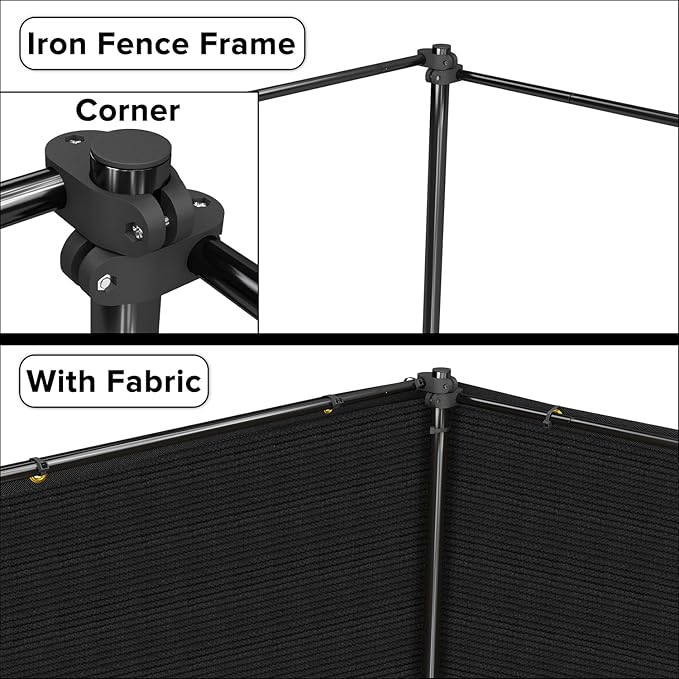6'x49' Privacy Fence Kit Freestanding Mesh Screen with Iron Poles Temporary Fencing Outdoor Patio Backyard Divider Dog Air Conditioner Trash Fence Black Custom