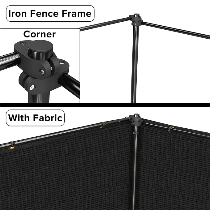 6'x111' Privacy Fence Kit Freestanding Mesh Screen with Iron Poles Temporary Fencing Outdoor Patio Backyard Divider Dog Air Conditioner Trash Fence Black Custom