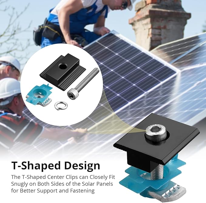 Anbte 10 PCS Solar Panel Mounting Brackets for Unistrut, Aluminium 30mm 6 x T-Shaped Mid Clamps + 4 x End Clamps, Solar Panel Mounting Kit for Metal, Tin, Flat, Sheet Roofs, RV, Black