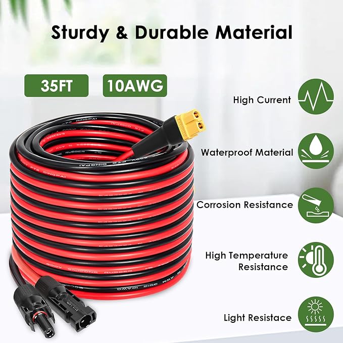 MOOKEERF Solar Connector to XT60 Adapter Cable - 35FT, 10AWG for Solar Panel to Portable Power Station