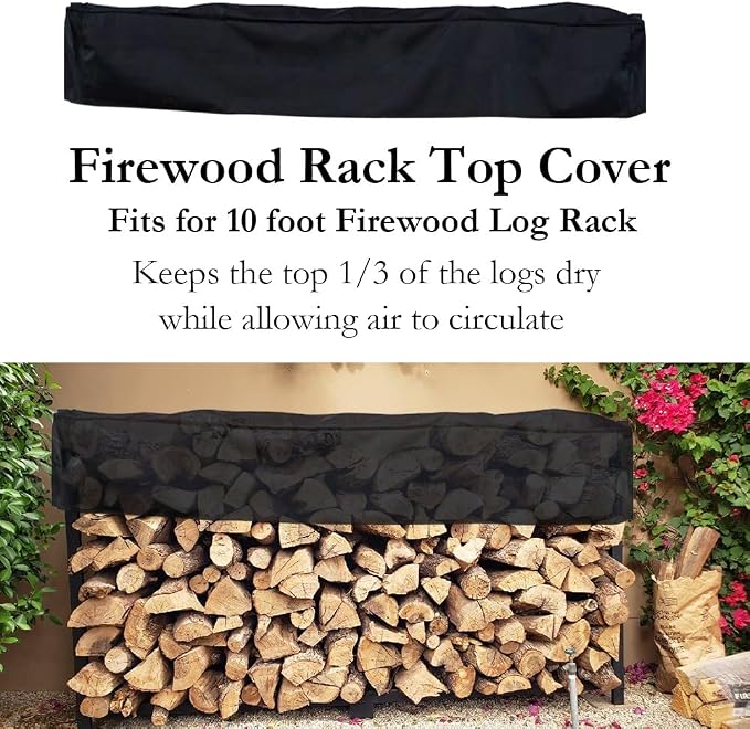 Firewood Rack Top Cover Waterproof Replacement for 10 Foot Heavy Duty Storage Log Rack (Not The Full Cover)