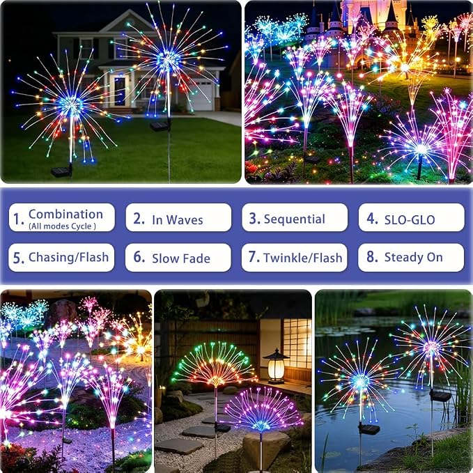 Solar Firework Lights for Outside,150 LED RGB Color Changing Firework LED Solar Fairy Light Twinkling Tree Outdoor for Garden Yard Landscape Wedding Christmas Party Decor Multicolor (2 Pack)