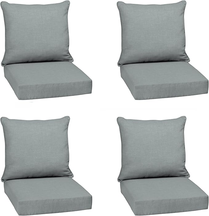 Arden Outdoor Deep Seat Cushion Set (4-Pack), 24 in x 24 in, Weather-Proof, Rain-Proof, Fade Resistant Patio Cushion for Chair, Sofa, and Couch Stone Grey Leala