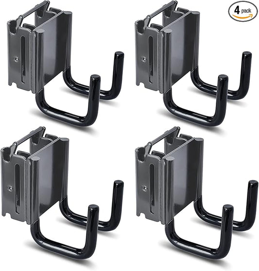 4-Pack 2"x2" Heavy-Duty E-Track Double Fitting J Hooks with Extra Rubberized Dip-Coating - Stable Organizers for Trailers, Trucks & Garden Tools