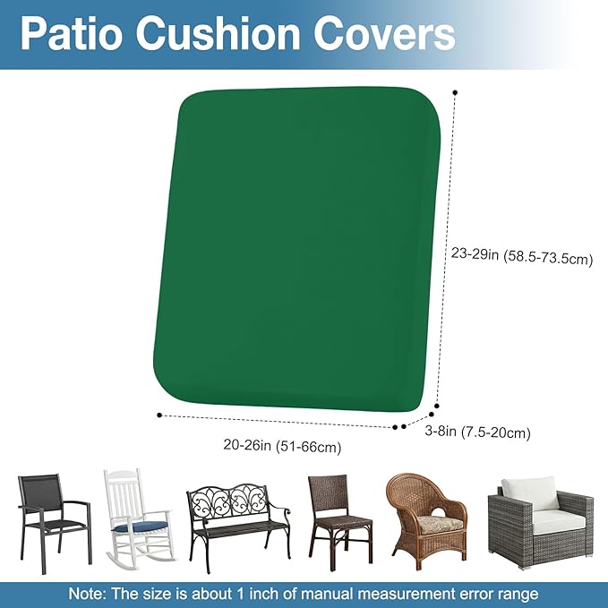 hyha Waterproof Outdoor Cushion Covers for Patio Furniture, Stretch Patio Chair Cushion Slipcovers, Coated UV Resistant Replacement Seat Covers, Solid Color (Green, 8PC)