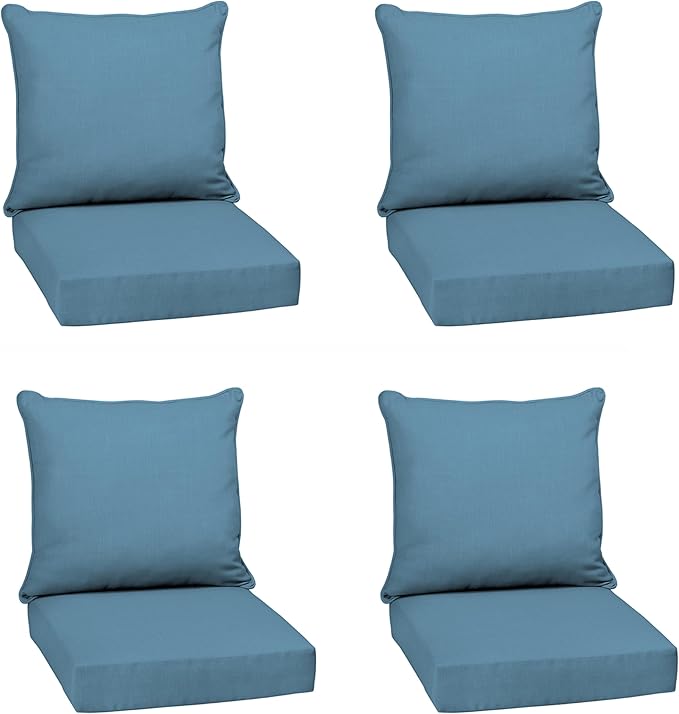 Arden Outdoor Deep Seat Cushion Set (4-Pack), 22 in x 24 in, Weather-Proof, Rain-Proof, Fade Resistant Patio Cushion for Chair, Sofa, and Couch French Blue Texture