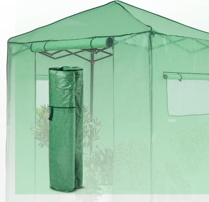 EAGLE PEAK Replacement Cover for 6x4 Portable Walk-in Pop up Greenhouse, Front Roll-Up Zipper Entry Door and 2 Roll-Up Side Windows (Frame Not Included), Green