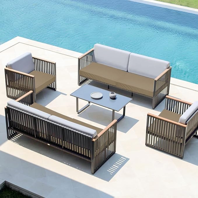 Easy-Going Waterproof Patio Cushion Covers 27x25x5 inch 2 Pack Replacement Non-Slip Outdoor Seat Cushion Slipcover with Zipper. Camel
