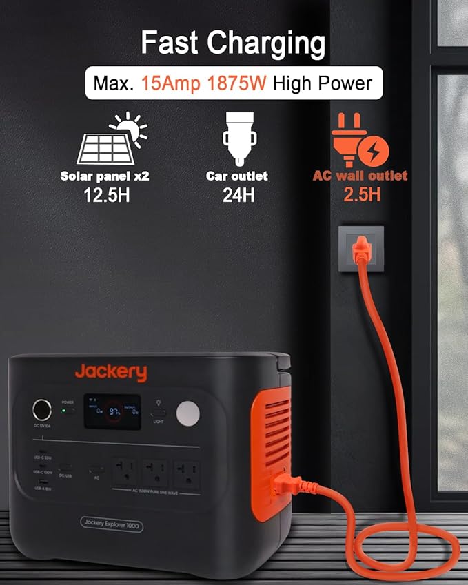 YEZriler 2M/6.6FT Heavy-Duty Charging Cable for Jackery Power Station Explorer 3000/2000/1500/1000, Ecoflow Delta/River/Series, Bluetti EB3A, Anker 757/767, 125Volt 15Amps AC Power Cord - Orange