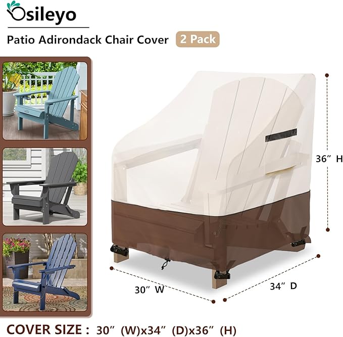 Adirondack Chair Cover 2 Pack,Waterproof Heavy Duty Patio Furniture Covers,Patio Adirondack Chair Covers for Outdoor Chairs(30 W x 34 D x 36 H inches) Beige & Brown