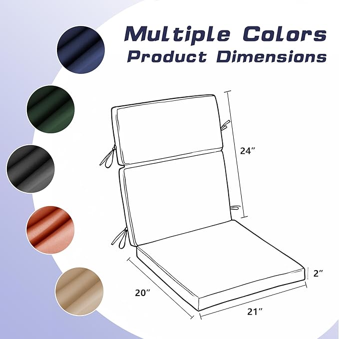 High Back Patio Chair Cushions, 21x20 Waterproof & Fade-Resistant Outdoor Dining Chair Cushions, Indoor/Outdoor High Back Cushion, Seat Pad for Glider and Lawn Chair, Navy Blue