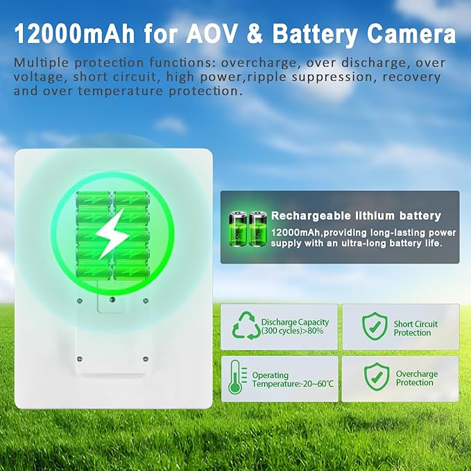 8W Solar Panel Built-in with 12000mAh Battery for Security Camera Outdoor, 3in1 Plug Charger Panel for Ring/Eufy/Wyze Battery cam, Support Emergency Power for Camping Hiking Lights, Phones, Tablet PC