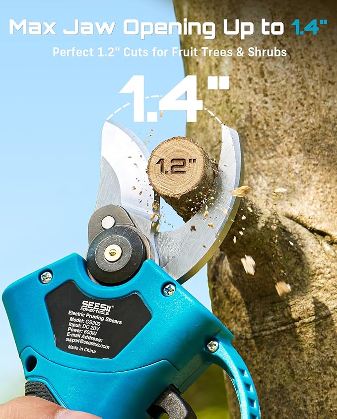 SEESII Electric Pruning Shears for Garden: 1.4" Cutting Cordless Power Pruner, 2 * 2000mAh Batteries, Brushless Motor, Extra SK5 Blade, 2 Modes Battery Powered Branch Cutter for Tree Trimming