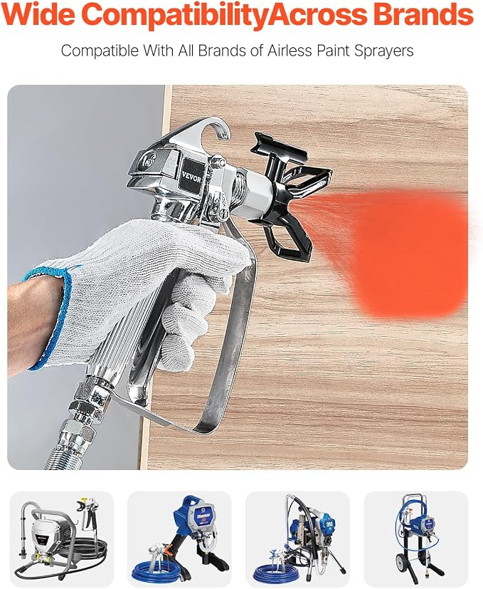 VEVOR Airless Paint Spray Gun, 3600PSI High Pressure Airless Paint Sprayer Gun with 517 Tip, Swivel Joint Airless Spray Gun Kit with Filters, Cleaning Needle and Brush, for Airless Spraying Machine