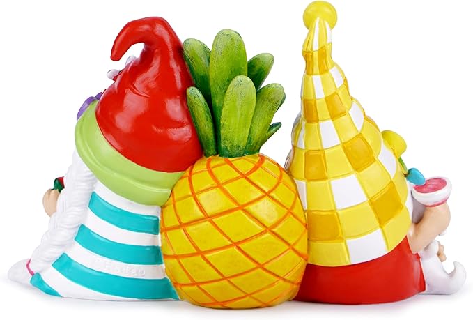 Hodao Summer Fruit Themed Garden Gnomes Decor - Lemon & Watermelon Design with Pineapple Accent - Adorable Resin Figurines for Home, Yard & Patio Decor