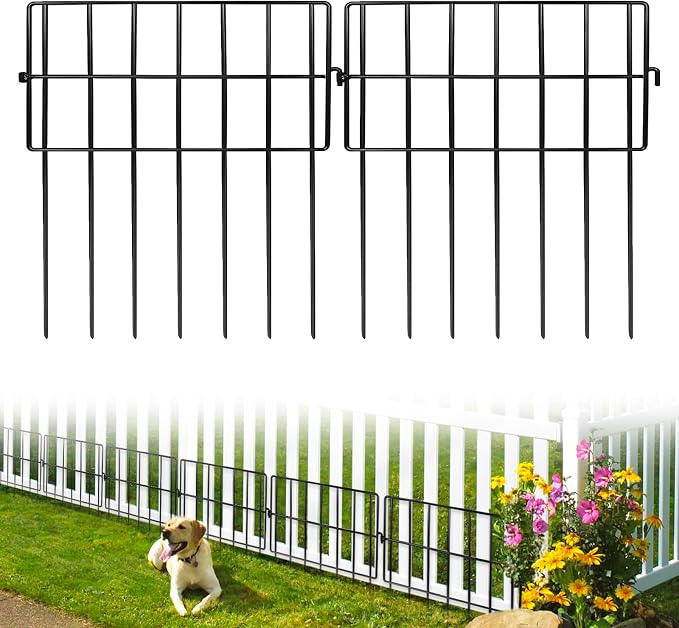 25 Pack Animal Barrier Fence, 25ft(L) x 13in(H) No Dig Fence for Dogs, 1.2in Gaps Anti Digging Fence for Dogs, Rustproof Metal Garden Fence Animal Barrier for Flower Beds & Patio