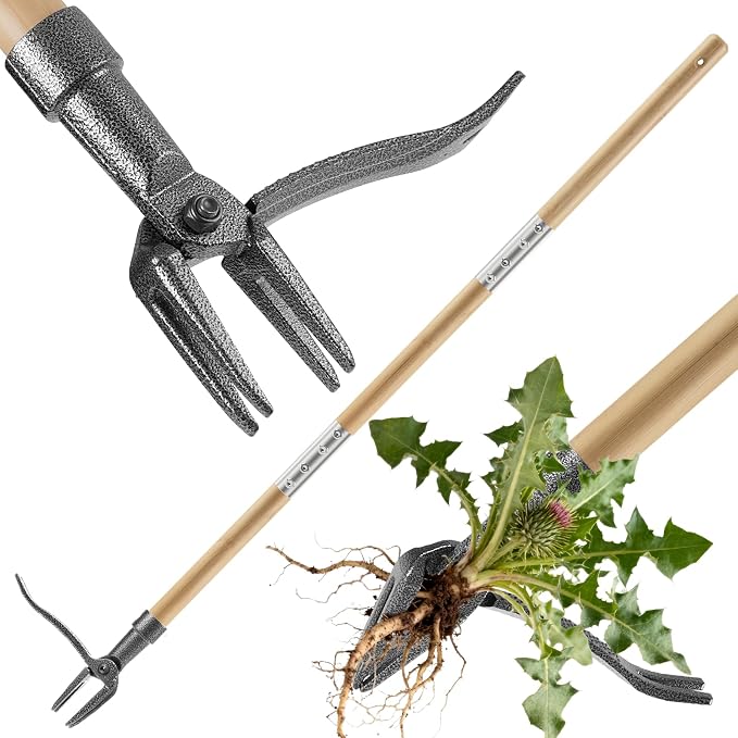 Long Handle Weed Pulling Tool, 46" Standing Weeder - Ergonomic Root Removal for Easy Gardening, Reduces Bending for Senior and Back Comfort