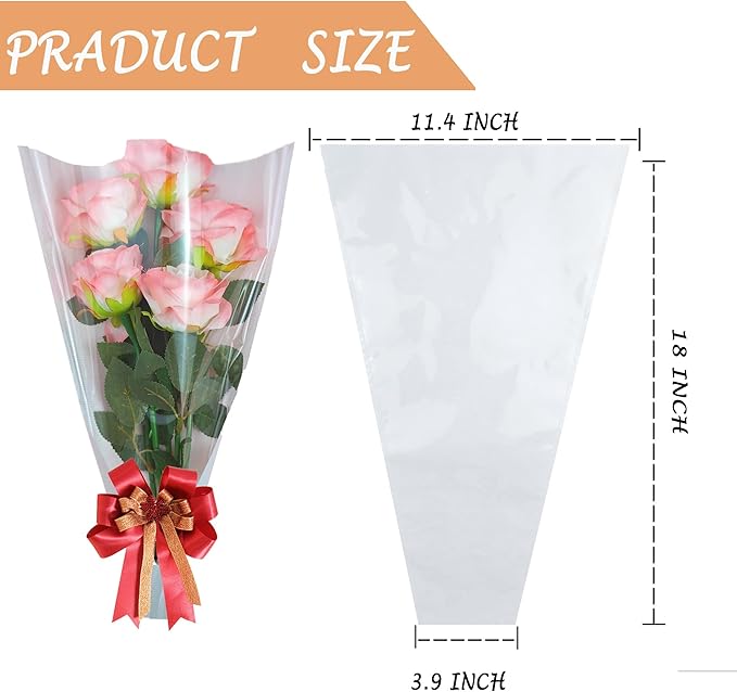 50 Pack flower bouquet wrapping paper-9.8in x 18in x 3.9in, flower bags for bouquets, bouquet bags Kraft floral wrapping paper, Flower Sleeves Wrapping Bags Perfect for Birthday, Wedding(White)