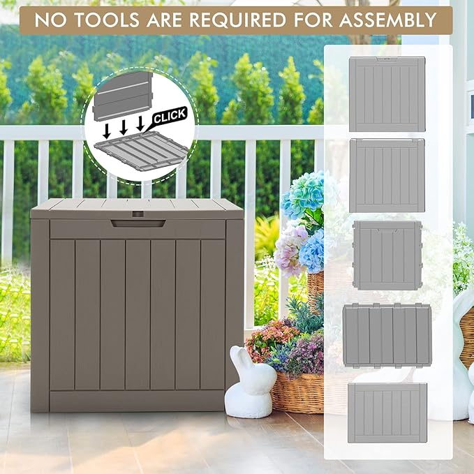 Giantex Deck Boxes Outdoor Waterproof - 30 Gallon Patio Storage Box with Lockable Lid, Built-in Handles, Storage Bin for Poolside, Package Delivery, Cushions, Garden Tools, Outside Storage Box (Brown)