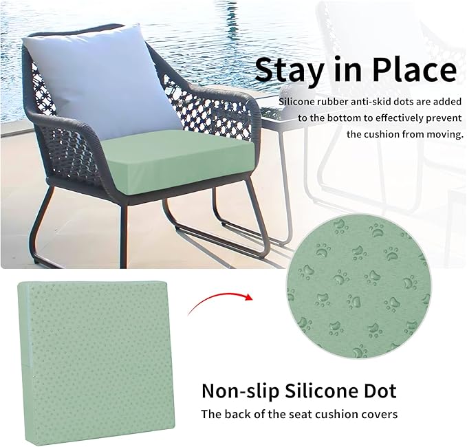 Easy-Going Waterproof Patio Cushion Covers 22x20x4 inch 2 Pack Replacement Non-Slip Outdoor Seat Cushion Slipcover with Zipper. Greyish Green