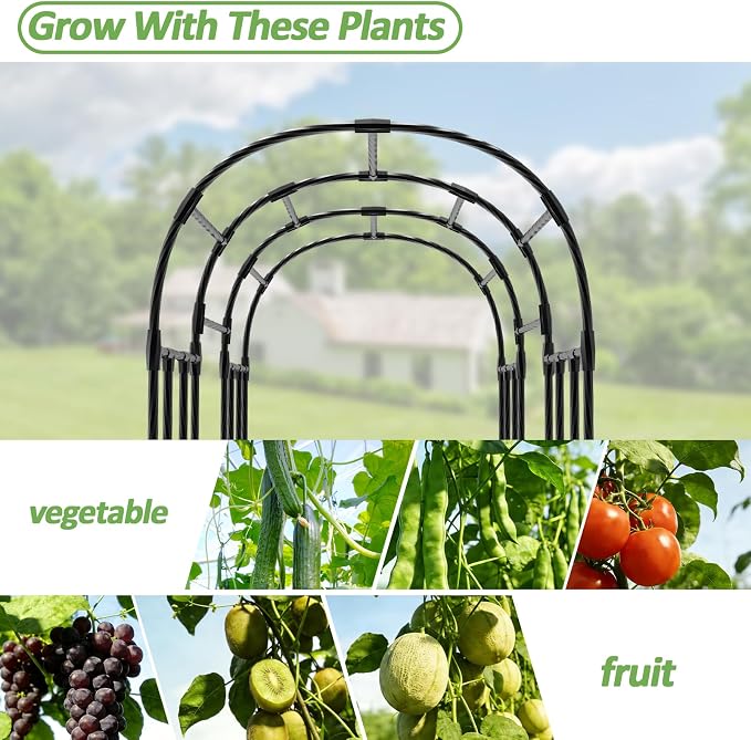 Garden Arch Trellis - 47" L*71" W*87" H, Rust-Proof Grape Trellis with Thickened Steel 20MM Pipe, Garden Arch Trellis for Climbing Plants Outdoor, Tunnel Trellis for Cucumber, Pumpkin, Melon