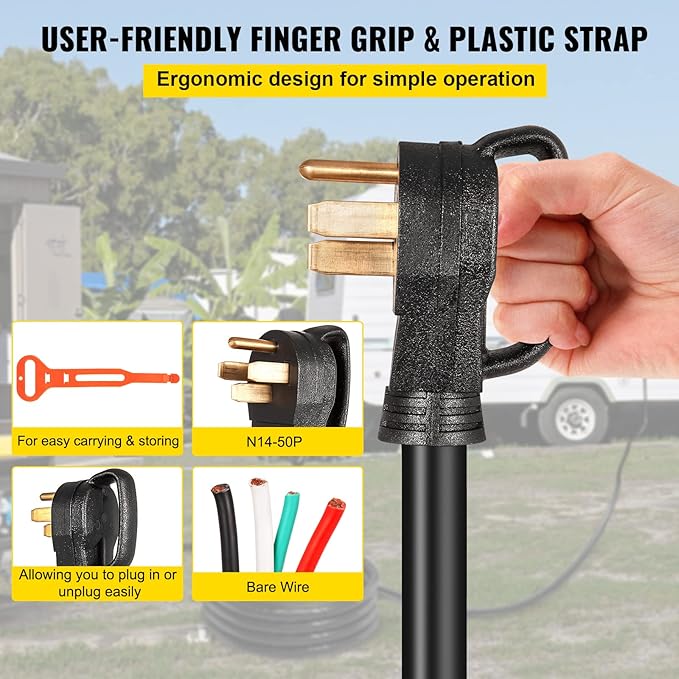VEVOR 25 FT 50 Amp Generator Extension Cord 6/3+8/1 AWG STW 50A RV Power Cord NEMA 14-50P to Bare Wire Cut Cord for Manual Transfer Switch Home Backup Camper Trailer Temporary Power ETL Certified