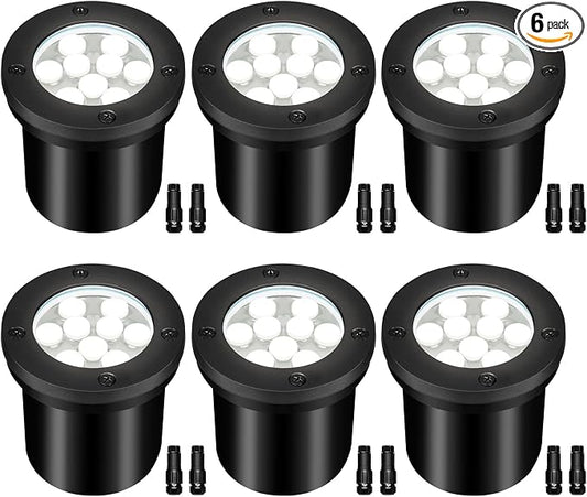9W LED Low Voltage Landscape Lights, AC/DC 12-24V Outdoor Well Lights IP68 Waterproof 5500K Cool White In-Ground Lights for Yard Pathway Driveway Deck(6 Pack)