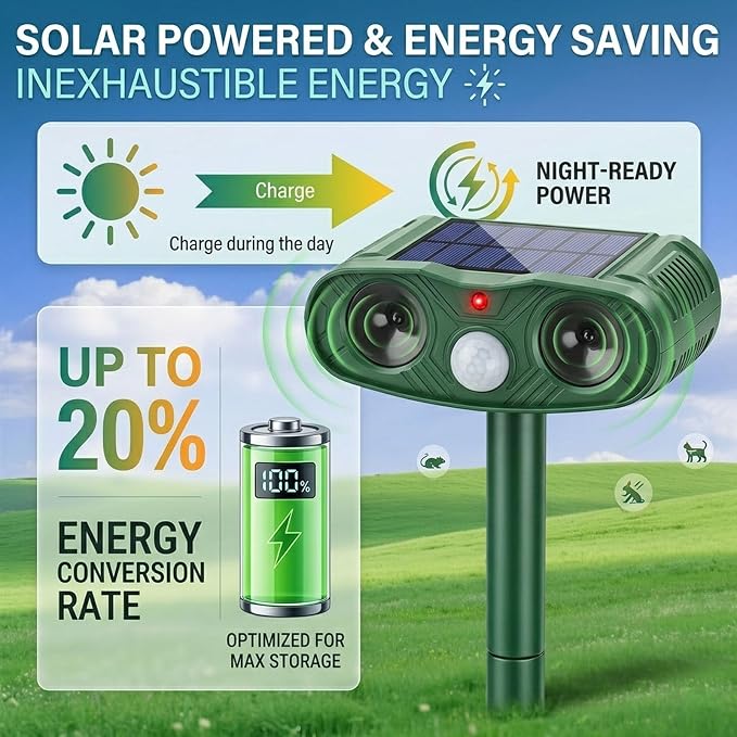 Ultrasonic Animal Repellent Outdoor Cat Deer Repellent Devices, Solar Animal Repeller Motion Detection, Cat Repeller Outdoor to Scare Squirrel Dog Repellent Deterrent for Yard (4Pack) (4)