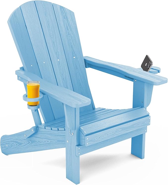 SERWALL Adirondack Chair with Cup Holders - Composite Adirondack Chairs HDPE Outdoor Chairs Set of 2 All Weather Use- Light Blue