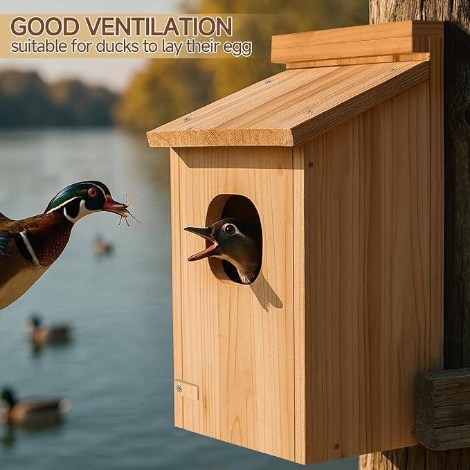 2 Pack Duck House, Wood Duck Houses for Outside Duck Hanging Nesting House Box Outdoor Shelter for Pond, Wetland Ducks and Hooded Mergansers
