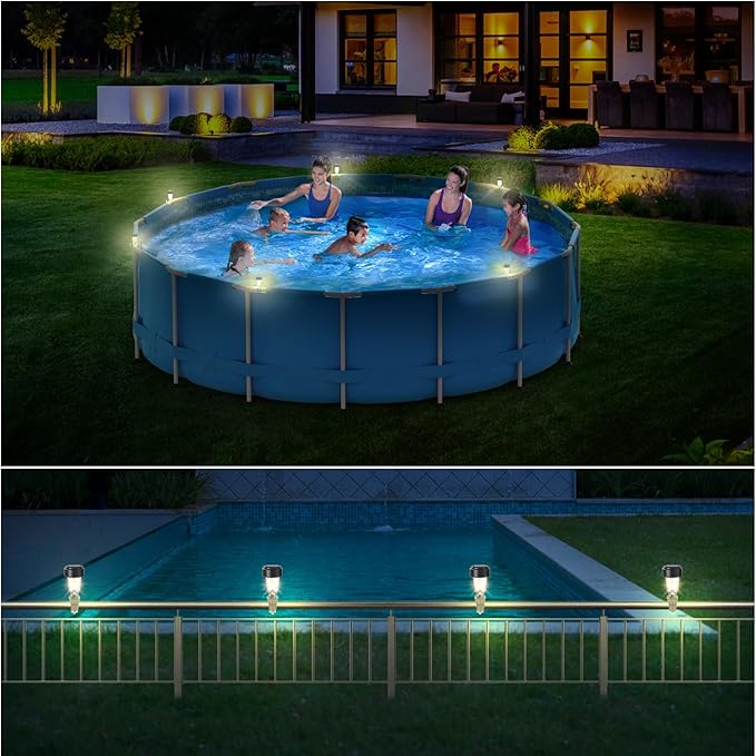 VICHTOP Solar Pool Lights - 6 Pack, Pool Light for Framed Above Ground Pools, Swimming Pool Fence Decoration Accessories, Waterproof LED Pool Solar Lights, Pool Enclosure Lighting Decor