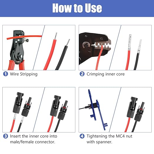 50PCS Solar Connectors, 25 Pairs with 2 Pack Wrenches - IP67 Waterproof, 1000V 30A Male/Female, Multi-Contact, 4 Connectors for 2.5/4/6mm Solar Panels
