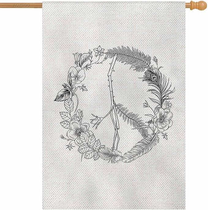 AOYEGO Peace Sign House Flag 28 x 40 Inch Large Vertical Double Sided Boho Hippie Wreath Seasonal Outside Décor for Garden Yard Farmhouse Flags