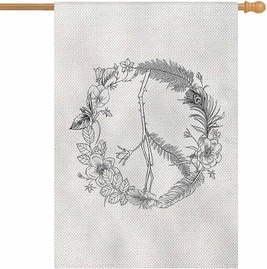 AOYEGO Peace Sign House Flag 28 x 40 Inch Large Vertical Double Sided Boho Hippie Wreath Seasonal Outside Décor for Garden Yard Farmhouse Flags