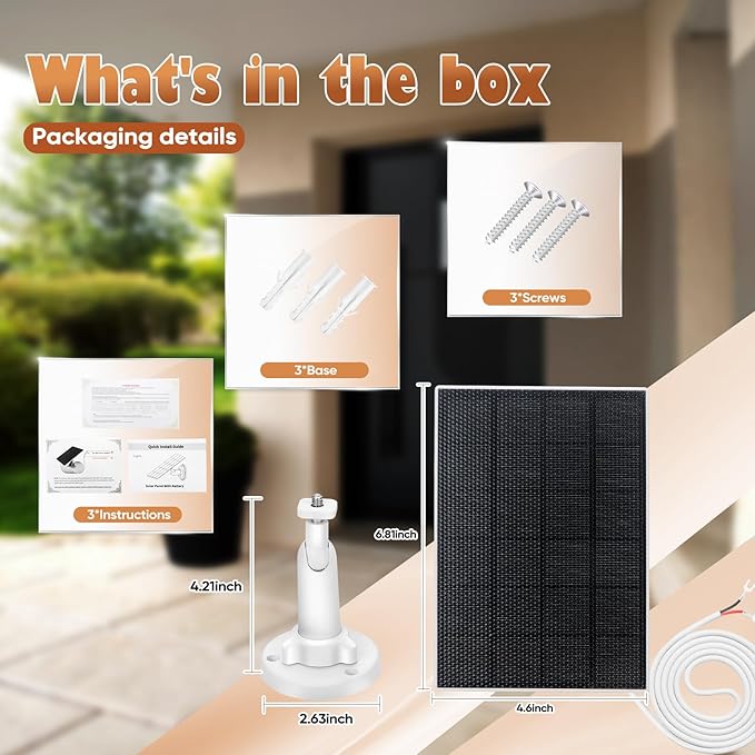 Solar Panel Battery Compatible with Video Doorbell 3 and 4, Battery Video Doorbell Plus, 13ft Charging Cable, 360°Adjustable Wall Mount