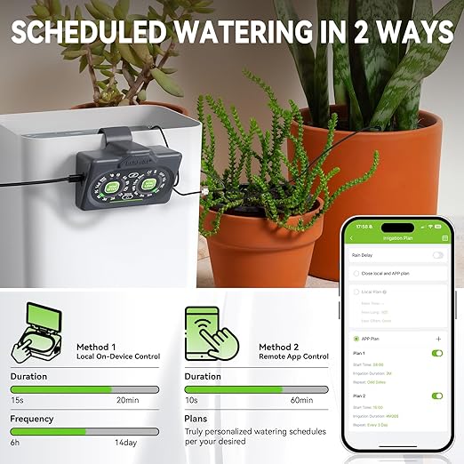 RAINPOINT WiFi Smart Programmable Solar Drip Irrigation System for Indoor Houseplant Water Up to 15 Pots, Compact Vacation Auto Plant Waterer Self Watering Device While Away Low Water Auto Shut-Off