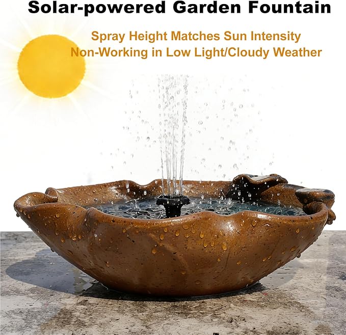 Ceramic Birdbath Solar Fountain, 12.5-Inch Heavy Duty Ceramic Bird Bath Bowl for Outdoor Water Fountain, Wildlife Drinking Station & Ground Feeder, Garden Patio Décor
